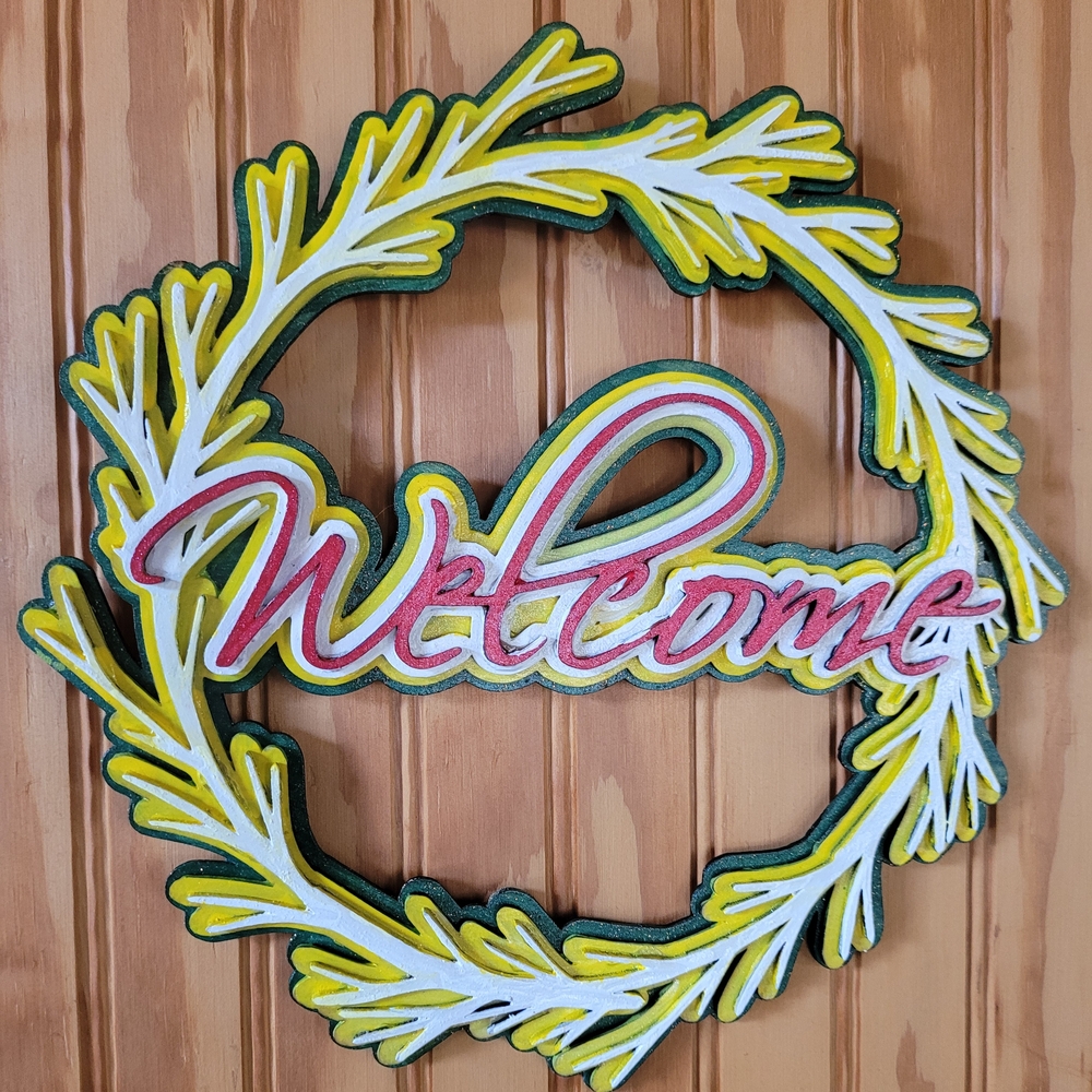 Handmade Red, Yellow and Green Welcome Wreath Wall Decor